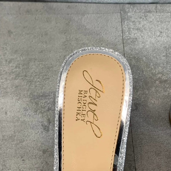 Jewel Badgley Mischka Women's Silver Glitter Della Rhinestone Slide Sandal SZ7.5 - Picture 6 of 9